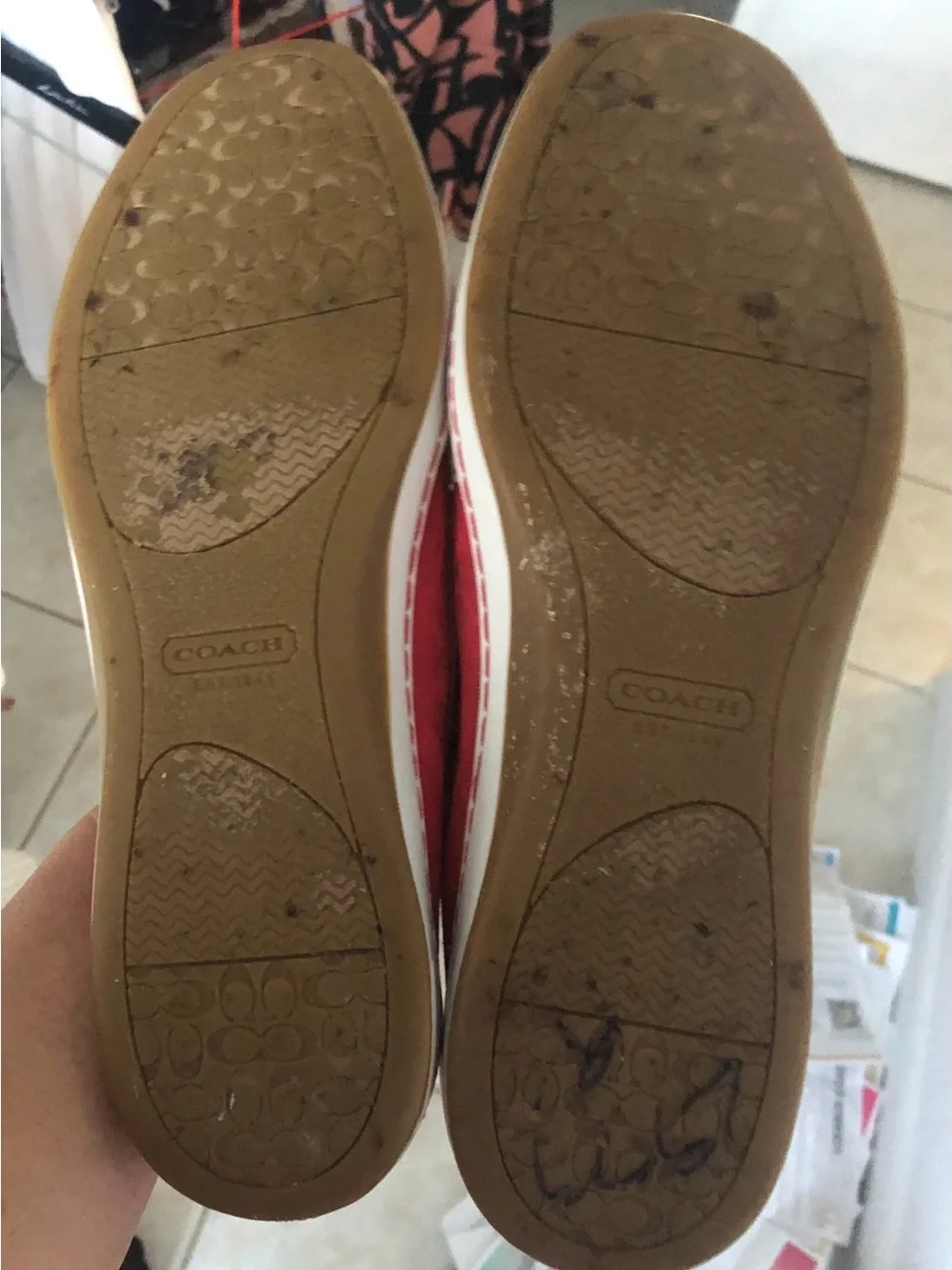 COACH Rainey Women's Boat Shoes Red Canvas Signature Logo Loafers Flats 8.5 B